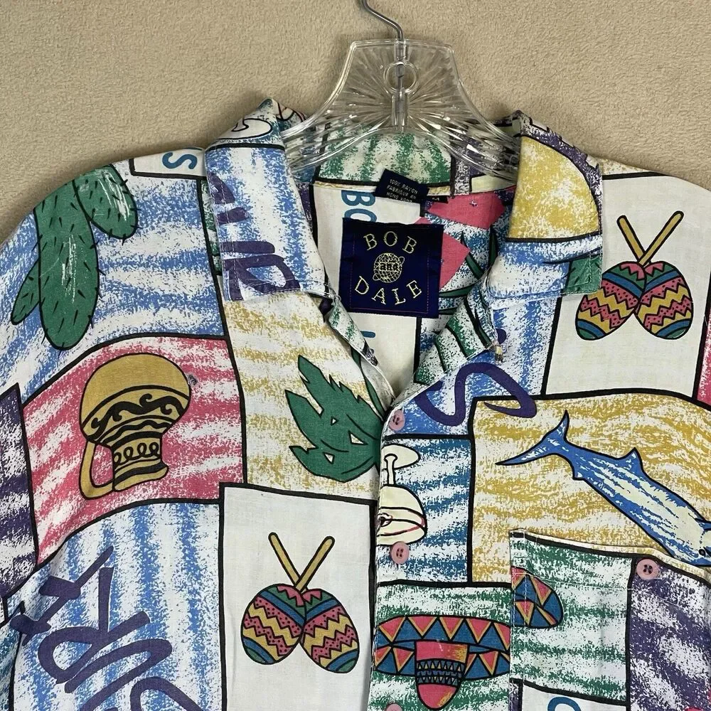 Bob and Dale Shirt Mens M Multicolor Cabo San Lucas‎ Summer Beach Print Vintage